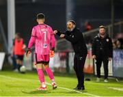 9 May 2025; Derry City manager Tiernan Lynch issues instruction to goalkeeper Brian Maher during the SSE Airtricity Men's Premier Division match between Cork City and Derry City at Turner's Cross in Cork. Photo by Michael P Ryan/Sportsfile