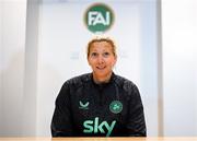 15 May 2025; Head coach Carla Ward during a Republic of Ireland women's media conference at FAI Headquarters in Abbotstown, Dublin. Photo by Stephen McCarthy/Sportsfile