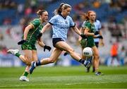 11 May 2025; Caoimhe O'Connor of Dublin in action against Sarah Wall of Meath during the TG4 Leinster LGFA Senior Football Championship final match between Dublin and Meath at Croke Park in Dublin. Photo by Piaras Ó Mídheach/Sportsfile