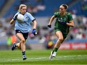 11 May 2025; Caoimhe O'Connor of Dublin in action against Sarah Wall of Meath during the TG4 Leinster LGFA Senior Football Championship final match between Dublin and Meath at Croke Park in Dublin. Photo by Piaras Ó Mídheach/Sportsfile