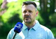 15 May 2025; New Leinster Rugby women's head coach Ben Martin is interviewed by Leinster TV at Leinster Rugby HQ in Dublin. Photo by Brendan Moran/Sportsfile
