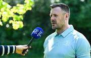 15 May 2025; New Leinster Rugby women's head coach Ben Martin is interviewed by Leinster TV at Leinster Rugby HQ in Dublin. Photo by Brendan Moran/Sportsfile
