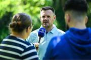 15 May 2025; New Leinster Rugby women's head coach Ben Martin is interviewed by Leinster TV at Leinster Rugby HQ in Dublin. Photo by Brendan Moran/Sportsfile