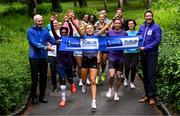 12 May 2025; Pictured from the Irish Life Dublin Marathon community are, Irish Life Chief Executive Officer Declan Bolger, right, Irish Life Dublin Marathon Race Director Jim Aughney, left, with elite runners Nichola Sheridan, Ryan Creech and Hiko Tonosa Haso, club runners from Clonliffe Harriers and Donore Harriers, charity runners representing Pieta and Breast Cancer Ireland with Sanctuary Runners; alongside passionate spectators with supportive signs and dedicated event volunteers. Ireland’s largest mass participation endurance event celebrates the power of community through sport — with tens of thousands of runners, 120 charity partners, the support of 2,000 volunteers, and 330,000 spectators lining the streets of Dublin. The 2025 edition takes place on Sunday, 26th October. Updated findings show the 2024 event generated €23.79 million in economic impact, highlighting its growing significance in both sport and Irish society. Photo by Ramsey Cardy/Sportsfile