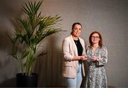 12 May 2025; Kerry star Danielle O’Leary is presented with The Croke Park Hotel/LGFA Player of the Month award for April 2025 by Edele O’Reilly, Director of Sales and Marketing, The Croke Park Hotel, at The Croke Park Hotel in Jones Road, Dublin. Danielle scored 1-5 in a Player of the Match performance against Armagh in the Lidl National League Division 1 Final at Croke Park on Saturday April 12. Photo by Stephen McCarthy/Sportsfile