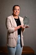 12 May 2025; Kerry star Danielle O’Leary is pictured with The Croke Park Hotel/LGFA Player of the Month award for April 2025, at The Croke Park Hotel in Jones Road, Dublin. Danielle scored 1-5 in a Player of the Match performance against Armagh in the Lidl National League Division 1 Final at Croke Park on Saturday April 12. Photo by Stephen McCarthy/Sportsfile