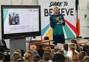 12 May 2025; Olympian Thomas Barr with students from St Laurence's Catholic National School during the Dare to Believe Olympic Schools Programme at St Laurence's Catholic National School in Kildare. Photo by David Fitzgerald/Sportsfile