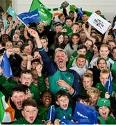 12 May 2025; Olympian Thomas Barr with students from St Laurence's Catholic National School during the Dare to Believe Olympic Schools Programme at St Laurence's Catholic National School in Kildare. Photo by David Fitzgerald/Sportsfile