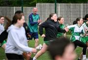 12 May 2025; Olympian Thomas Barr with students from St Laurence's Catholic National School during the Dare to Believe Olympic Schools Programme at St Laurence's Catholic National School in Kildare. Photo by David Fitzgerald/Sportsfile