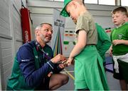 12 May 2025; Olympian Thomas Barr with students from St Laurence's Catholic National School during the Dare to Believe Olympic Schools Programme at St Laurence's Catholic National School in Kildare. Photo by David Fitzgerald/Sportsfile