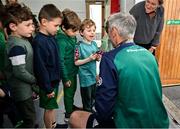 12 May 2025; Olympian Thomas Barr with students from St Laurence's Catholic National School during the Dare to Believe Olympic Schools Programme at St Laurence's Catholic National School in Kildare. Photo by David Fitzgerald/Sportsfile