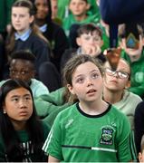 12 May 2025; Students from St Laurence's Catholic National School look on as Olympian Thomas Barr speaks during the Dare to Believe Olympic Schools Programme at St Laurence's Catholic National School in Kildare. Photo by David Fitzgerald/Sportsfile