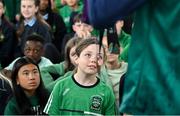 12 May 2025; Students from St Laurence's Catholic National School look on as Olympian Thomas Barr speaks during the Dare to Believe Olympic Schools Programme at St Laurence's Catholic National School in Kildare. Photo by David Fitzgerald/Sportsfile