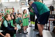 12 May 2025; Olympian Thomas Barr with students from St Laurence's Catholic National School during the Dare to Believe Olympic Schools Programme at St Laurence's Catholic National School in Kildare. Photo by David Fitzgerald/Sportsfile