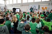12 May 2025; Olympian Thomas Barr with students from St Laurence's Catholic National School during the Dare to Believe Olympic Schools Programme at St Laurence's Catholic National School in Kildare. Photo by David Fitzgerald/Sportsfile
