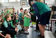 12 May 2025; Olympian Thomas Barr with students from St Laurence's Catholic National School during the Dare to Believe Olympic Schools Programme at St Laurence's Catholic National School in Kildare. Photo by David Fitzgerald/Sportsfile