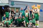 12 May 2025; Olympian Thomas Barr with principal Íde Kelly, teachers Shauna Gallagher, Olivia Byrne, left, and Allianz Schools Insurance Local Representative Martin Sinnott with students during the Dare to Believe Olympic Schools Programme at St Laurence's Catholic National School in Kildare. Photo by David Fitzgerald/Sportsfile