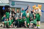 12 May 2025; Olympian Thomas Barr with principal Íde Kelly, teachers Shauna Gallagher, Olivia Byrne, left, and Allianz Schools Insurance Local Representative Martin Sinnott with students during the Dare to Believe Olympic Schools Programme at St Laurence's Catholic National School in Kildare. Photo by David Fitzgerald/Sportsfile