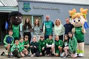 12 May 2025; Olympian Thomas Barr with principal Íde Kelly, teachers Shauna Gallagher, Olivia Byrne, left, and Allianz Schools Insurance Local Representative Martin Sinnott with students during the Dare to Believe Olympic Schools Programme at St Laurence's Catholic National School in Kildare. Photo by David Fitzgerald/Sportsfile