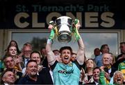 10 May 2025; Donegal goalkeeper Shaun Patton lifts the Anglo-Celt Cup after the Ulster GAA Football Senior Championship final match between Armagh and Donegal at St Tiernach's Park in Clones, Monaghan. Photo by Ramsey Cardy/Sportsfile