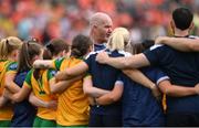 10 May 2025; Donegal manager James Daly speaks to his team after the TG4 Ulster LGFA Senior Football Championship final match between Armagh and Donegal at St Tiernach's Park in Clones, Monaghan. Photo by Ramsey Cardy/Sportsfile