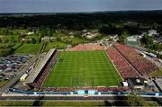 10 May 2025; The Armagh and Donegal teams during the playing of the National Anthem before the Ulster GAA Football Senior Championship final match between Armagh and Donegal at St Tiernach's Park in Clones, Monaghan. Photo by Ramsey Cardy/Sportsfile