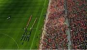 10 May 2025; A general view of the pre-match parade before the Ulster GAA Football Senior Championship final match between Armagh and Donegal at St Tiernach's Park in Clones, Monaghan. Photo by Ramsey Cardy/Sportsfile