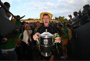 10 May 2025; Donegal goalkeeper Gavin Mulreany lifts the Anglo-Celt Cup after the Ulster GAA Football Senior Championship final match between Armagh and Donegal at St Tiernach's Park in Clones, Monaghan. Photo by Ramsey Cardy/Sportsfile