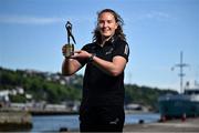 13 May 2025; PwC GPA Player of the Month for April in ladies’ football, Síofra O’Shea of Kerry, with her award outside the PwC offices in Cork. Photo by David Fitzgerald/Sportsfile