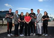 13 May 2025; PwC Partner Nicola Quinn, centre, GPA President Dónal Óg Cusack and Munster GAA Chairman Tim Murphy with PwC GAA/GPA Player of the Month for April Cork hurler Brian Hayes, Meath footballer Mathew Costello, left, and PwC GPA Women Players of the Month for April, Kerry ladies footballer Síofra O’Shea, right, and Offaly camogie player Mairéad Teehan with their awards at PwC offices in Cork today. Photo by David Fitzgerald/Sportsfile