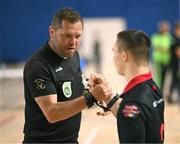 11 May 2025; Referee David Gallagher during the LOI Cairdeas Cup Festival at the National Indoor Arena on the Sport Ireland Campus in Dublin. Photo by Stephen McCarthy/Sportsfile