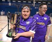 11 May 2025; Wexford players pose with the Cairdeas Cup before the LOI Cairdeas Cup Festival at the National Indoor Arena on the Sport Ireland Campus in Dublin. Photo by Stephen McCarthy/Sportsfile