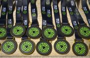 11 May 2025; A detailed view of the medals before the LOI Cairdeas Cup Festival at the National Indoor Arena on the Sport Ireland Campus in Dublin. Photo by Stephen McCarthy/Sportsfile