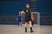 11 May 2025; Referee David Gallagher during the LOI Cairdeas Cup Festival match between Sligo Rovers and Bray Wanderers at the National Indoor Arena on the Sport Ireland Campus in Dublin. Photo by Stephen McCarthy/Sportsfile