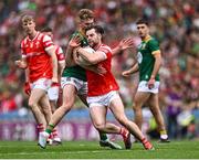 11 May 2025; Dermot Campbell of Louth in action against Ruairí Kinsella of Meath during the Leinster GAA Football Senior Championship final match between Louth and Meath at Croke Park in Dublin. Photo by Piaras Ó Mídheach/Sportsfile