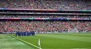 11 May 2025; The Artane Band leads the pre-match parade before the Leinster GAA Football Senior Championship final match between Louth and Meath at Croke Park in Dublin. Photo by Piaras Ó Mídheach/Sportsfile
