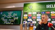 14 May 2025; Republic of Ireland head coach Heimir Hallgrimsson shows the Luxemboug squad to the media during a Republic of Ireland squad announcement at the FAI Headquarters in Dublin. Photo by Ben McShane/Sportsfile