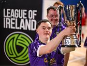 11 May 2025; Wexford players pose with the Cairdeas Cup following the LOI Cairdeas Cup Festival at the National Indoor Arena on the Sport Ireland Campus in Dublin. Photo by Stephen McCarthy/Sportsfile