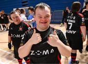 11 May 2025; Dundalk's Adam Nulty celebrates after the LOI Cairdeas Cup Festival final match between Dundalk and Finn Harps at the National Indoor Arena on the Sport Ireland Campus in Dublin. Photo by Stephen McCarthy/Sportsfile