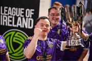 11 May 2025; Wexford players pose with the Cairdeas Cup following the LOI Cairdeas Cup Festival at the National Indoor Arena on the Sport Ireland Campus in Dublin. Photo by Stephen McCarthy/Sportsfile