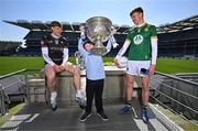 14 May 2025; Allianz today announced the extension of its sponsorship of the GAA Football All-Ireland Senior Championship for a further three years and unveiled the newest face of its 2025 campaign, 9-year-old Sheamie Garrihy, who will assume the role of Allianz’s first ‘Stop the Drop’ Reporter. Sheamie will take on a unique role, interviewing players, coaches, parents, teachers and sporting personalities from across the world of Gaelic Games to find out what sport means to them, what inspired them to keep going and how adults today can help children stay engaged in sport. Pictured at Croke Park in Dublin are, from left, Sligo footballer Pat Spillane Jnr, Allianz first 'Stop the Drop' reporter, nine year old Sheamie Garrihy from Clare and Meath footballer Cian McBride. Photo by Brendan Moran/Sportsfile