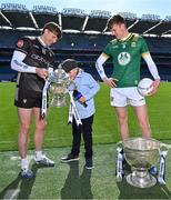 14 May 2025; Allianz today announced the extension of its sponsorship of the GAA Football All-Ireland Senior Championship for a further three years and unveiled the newest face of its 2025 campaign, 9-year-old Sheamie Garrihy, who will assume the role of Allianz’s first ‘Stop the Drop’ Reporter. Sheamie will take on a unique role, interviewing players, coaches, parents, teachers and sporting personalities from across the world of Gaelic Games to find out what sport means to them, what inspired them to keep going and how adults today can help children stay engaged in sport. Pictured at Croke Park in Dublin are, from left, Sligo footballer Pat Spillane Jnr, Allianz first 'Stop the Drop' reporter, nine year old Sheamie Garrihy from Clare and Meath footballer Cian McBride. Photo by Brendan Moran/Sportsfile