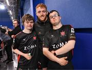 11 May 2025; Dundalk coach Enda Minogue with players David O'Hare, left, and Jonathan Evans during the LOI Cairdeas Cup Festival at the National Indoor Arena on the Sport Ireland Campus in Dublin. Photo by Stephen McCarthy/Sportsfile