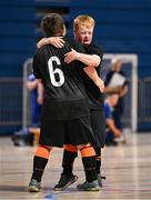 11 May 2025; Mark O'Leary and David Wall, 6, of Cork City during the LOI Cairdeas Cup Festival match between Cork City and Sligo Rovers at the National Indoor Arena on the Sport Ireland Campus in Dublin. Photo by Stephen McCarthy/Sportsfile