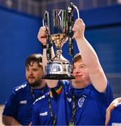 11 May 2025; Bray Wanderers players pose with the Cairdeas Cup following the LOI Cairdeas Cup Festival at the National Indoor Arena on the Sport Ireland Campus in Dublin. Photo by Stephen McCarthy/Sportsfile