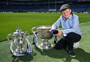 14 May 2025; Allianz today announced the extension of its sponsorship of the GAA Football All-Ireland Senior Championship for a further three years and unveiled the newest face of its 2025 campaign, 9-year-old Sheamie Garrihy, who will assume the role of Allianz’s first ‘Stop the Drop’ Reporter. Sheamie will take on a unique role, interviewing players, coaches, parents, teachers and sporting personalities from across the world of Gaelic Games to find out what sport means to them, what inspired them to keep going and how adults today can help children stay engaged in sport. Pictured at Croke Park in Dublin is Allianz first 'Stop the Drop' reporter, nine year old Sheamie Garrihy from Clare with the Tailteann cup and the Sam Magure cup. Photo by Brendan Moran/Sportsfile