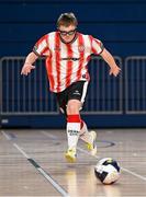 11 May 2025; Keigan Taylor of Derry City during the LOI Cairdeas Cup Festival match between Derry City and Waterford at the National Indoor Arena on the Sport Ireland Campus in Dublin. Photo by Stephen McCarthy/Sportsfile