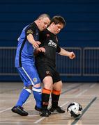 11 May 2025; Cian Kelleher of Cork City and Daniel McGilloway of Finn Harps during the LOI Cairdeas Cup Festival match between Cork City and Finn Harps at the National Indoor Arena on the Sport Ireland Campus in Dublin. Photo by Stephen McCarthy/Sportsfile