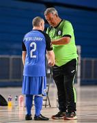 11 May 2025; Finn Harps coach Tony McNamee with Daniel McGilloway during the LOI Cairdeas Cup Festival match between Bohemians and Finn Harps at the National Indoor Arena on the Sport Ireland Campus in Dublin. Photo by Stephen McCarthy/Sportsfile