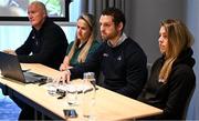 14 May 2025; GPA representatives, from left, Ciarán Barr, GPA Head of Finance, Gemma Begley, GPA Head of Equality & Player Relations, Tom Parsons, GPA chief executive officer, and Aisling Maher, GPA NEC Co-Chair, during the Gaelic Players Association AGM 2025 media conference at the Radisson Blu Dublin Airport Hotel in Dublin.  Photo by Piaras Ó Mídheach/Sportsfile